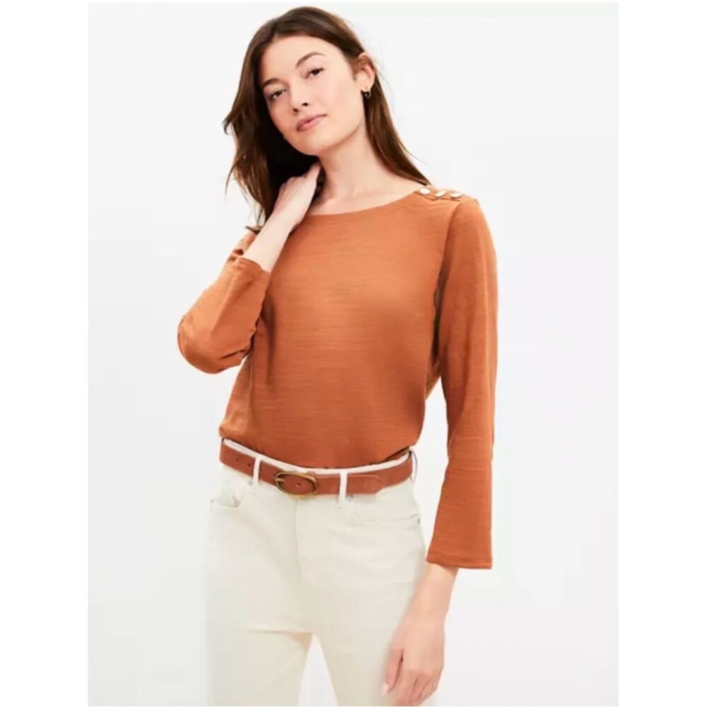 LOFT Shoulder Snap Top Argan Oil Long Sleeve Shirt Size L